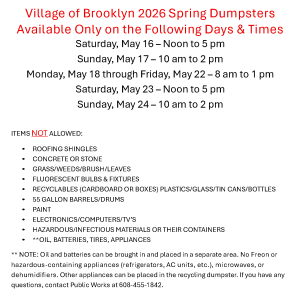 Village of Brooklyn 2026 Spring Dumpsters